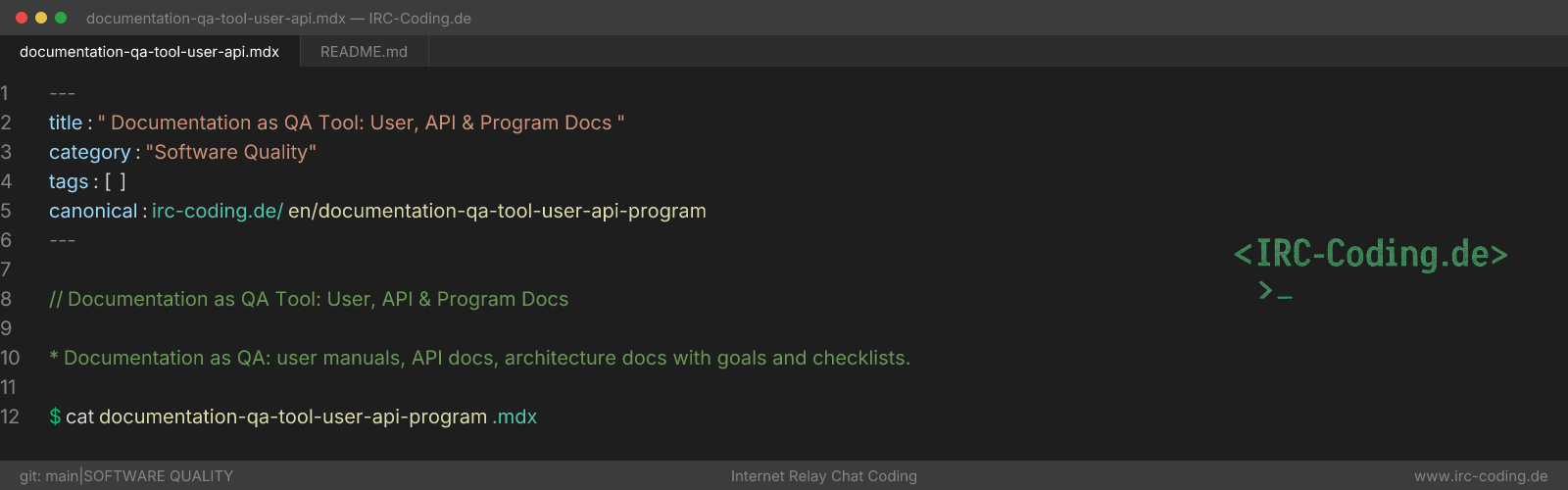Documentation as QA Tool: User, API & Program Docs