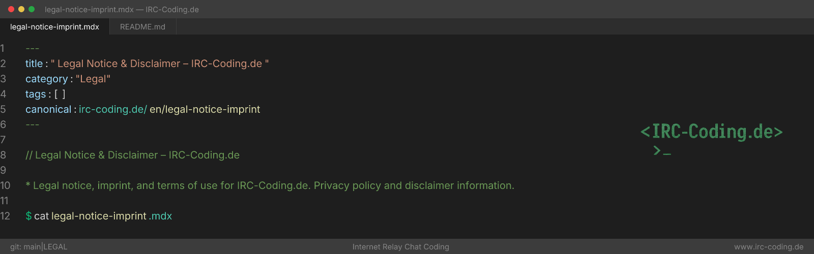 Legal Notice & Disclaimer – IRC-Coding.de
