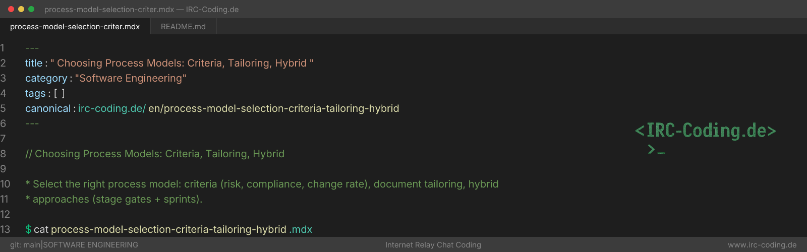 Choosing Process Models: Criteria, Tailoring, Hybrid