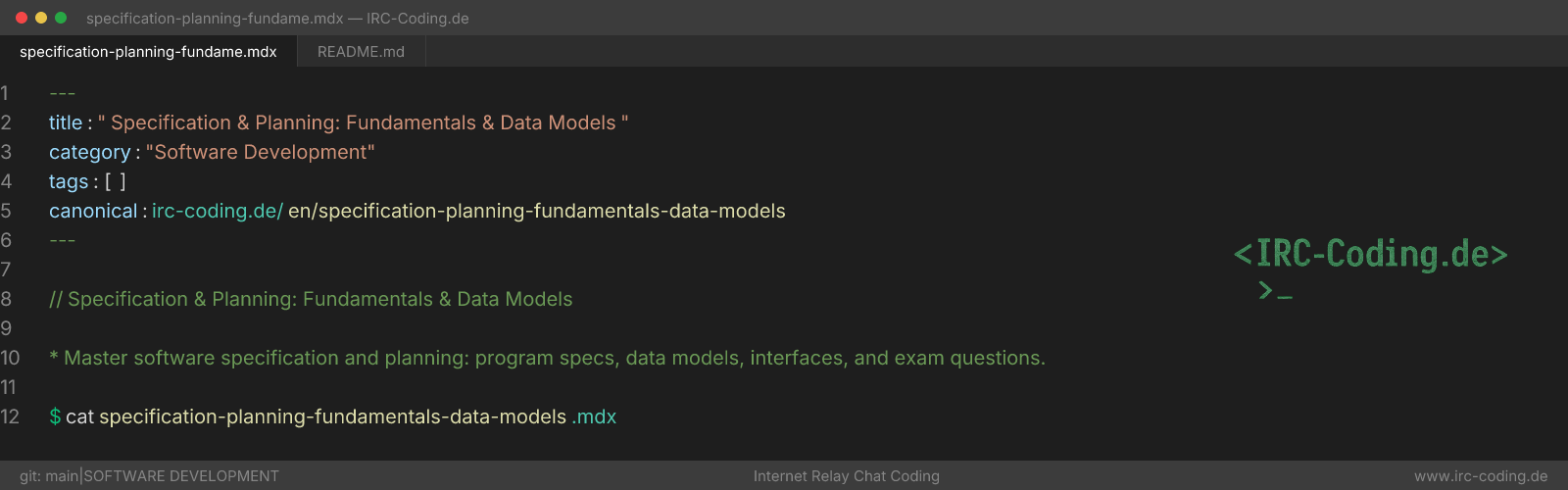 Specification & Planning: Fundamentals & Data Models