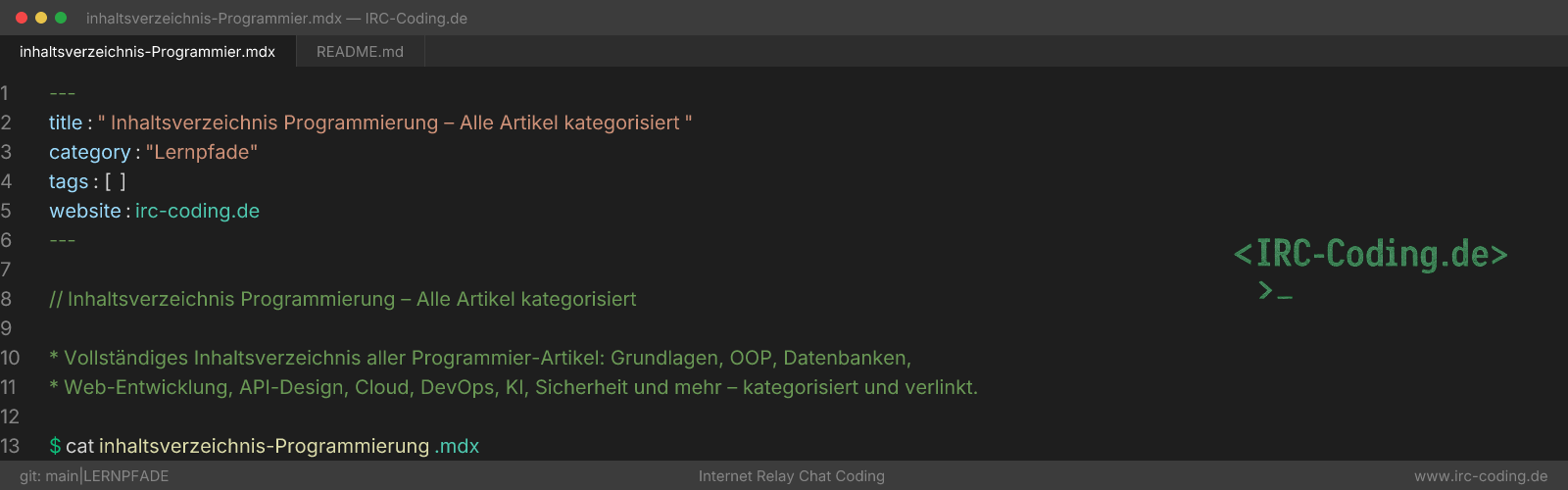 Inhaltsverzeichnis Programmierung – Alle Artikel kategorisiert
