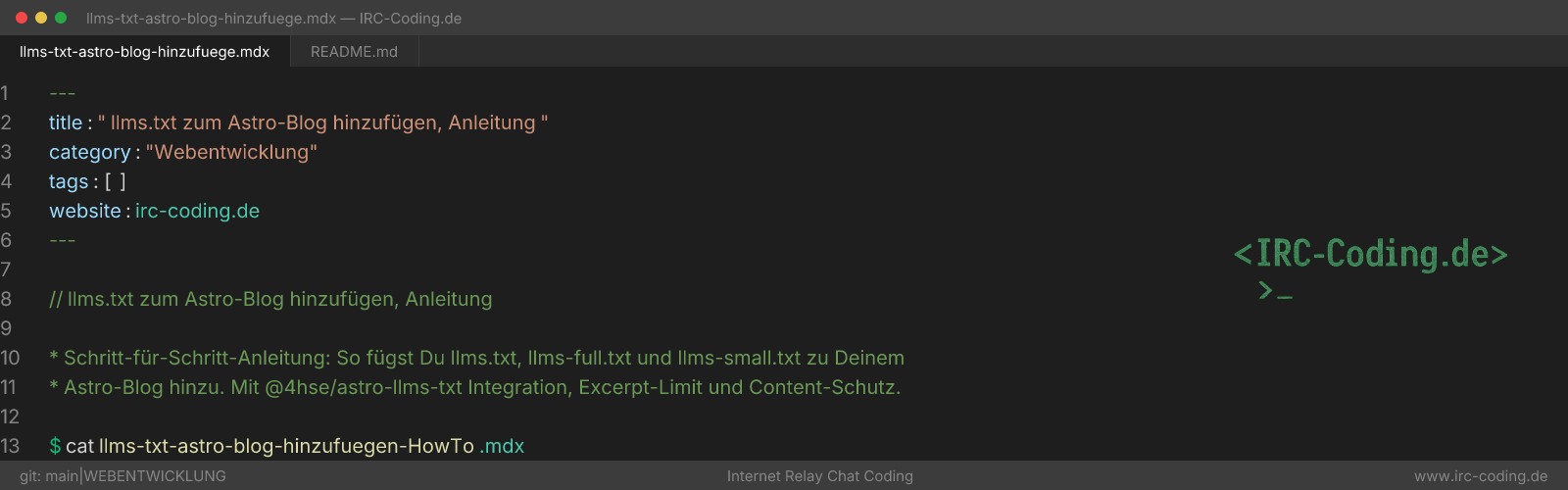 llms.txt zum Astro-Blog hinzufügen, Anleitung